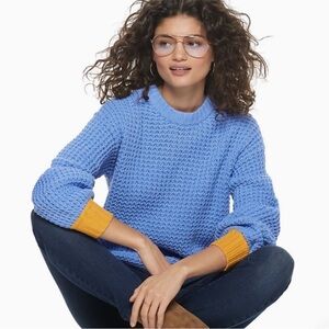 NWT Popsugar Sz XXL Waffle Knit Two Way Cardigan Sweater Blue Yellow Long sleeve